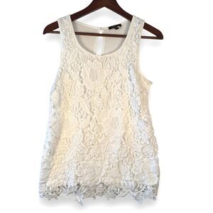 Cupio White Floral Lace Sleeveless Keyhole‎ Back Blouse Top Medium Fairy Grunge